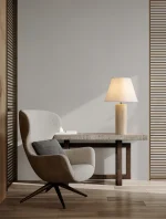 Επιτραπέζιο φωτιστικό Ε27 μπεζ σκαλιστή πέτρινη βάση και υφασμάτινο αμπαζούρ BACCO – 9001062 Nova Luce - Image 2